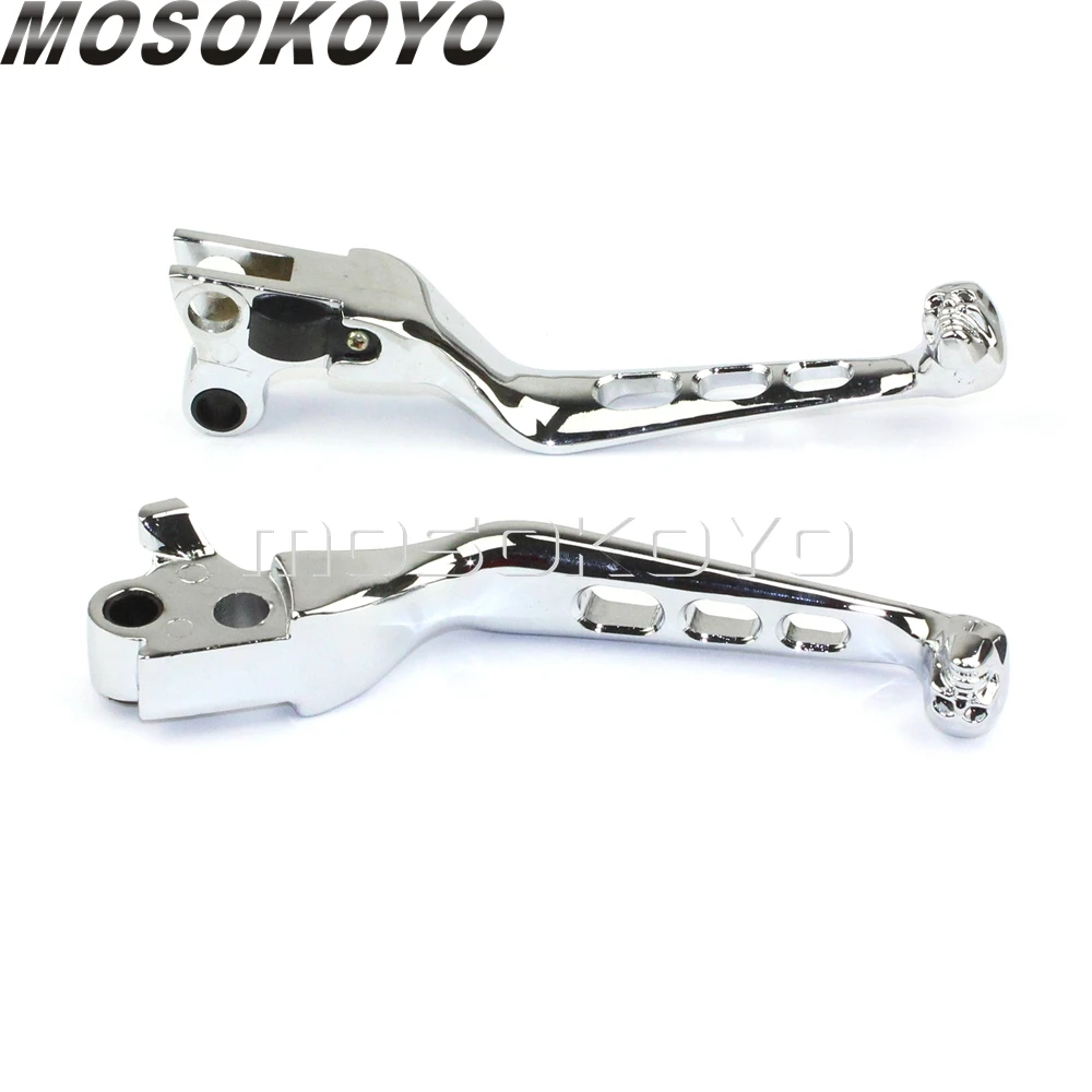 Chrome Motorcycle Skull Brake Clutch Hand Control Levers For Harley Custom Softail Dyna Sportster XL 883 1200 Fat Boy Street Bob