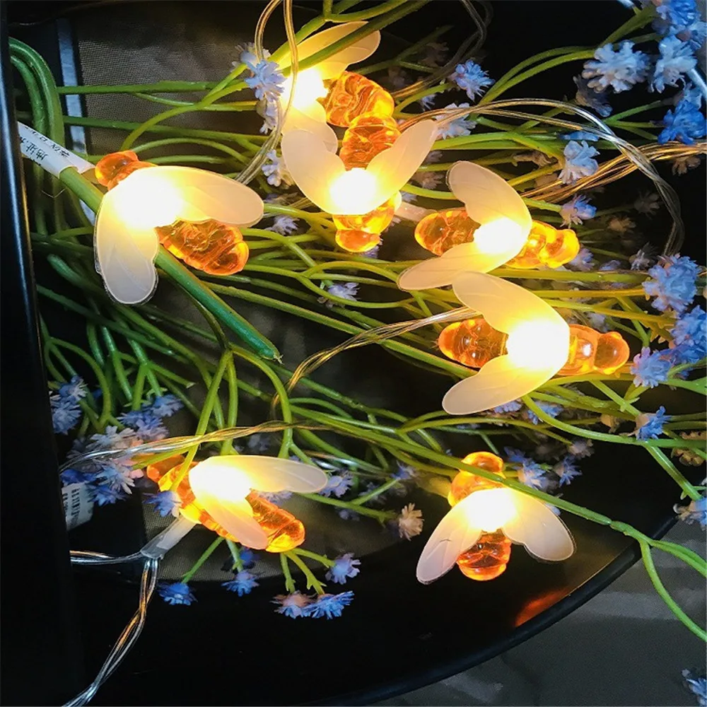 Guirnalda de luces LED en forma de abeja, 20LED, 30LED, 40LED, funciona con pilas, guirnaldas de Navidad, luces de hadas para vacaciones, fiesta, decoración de jardín