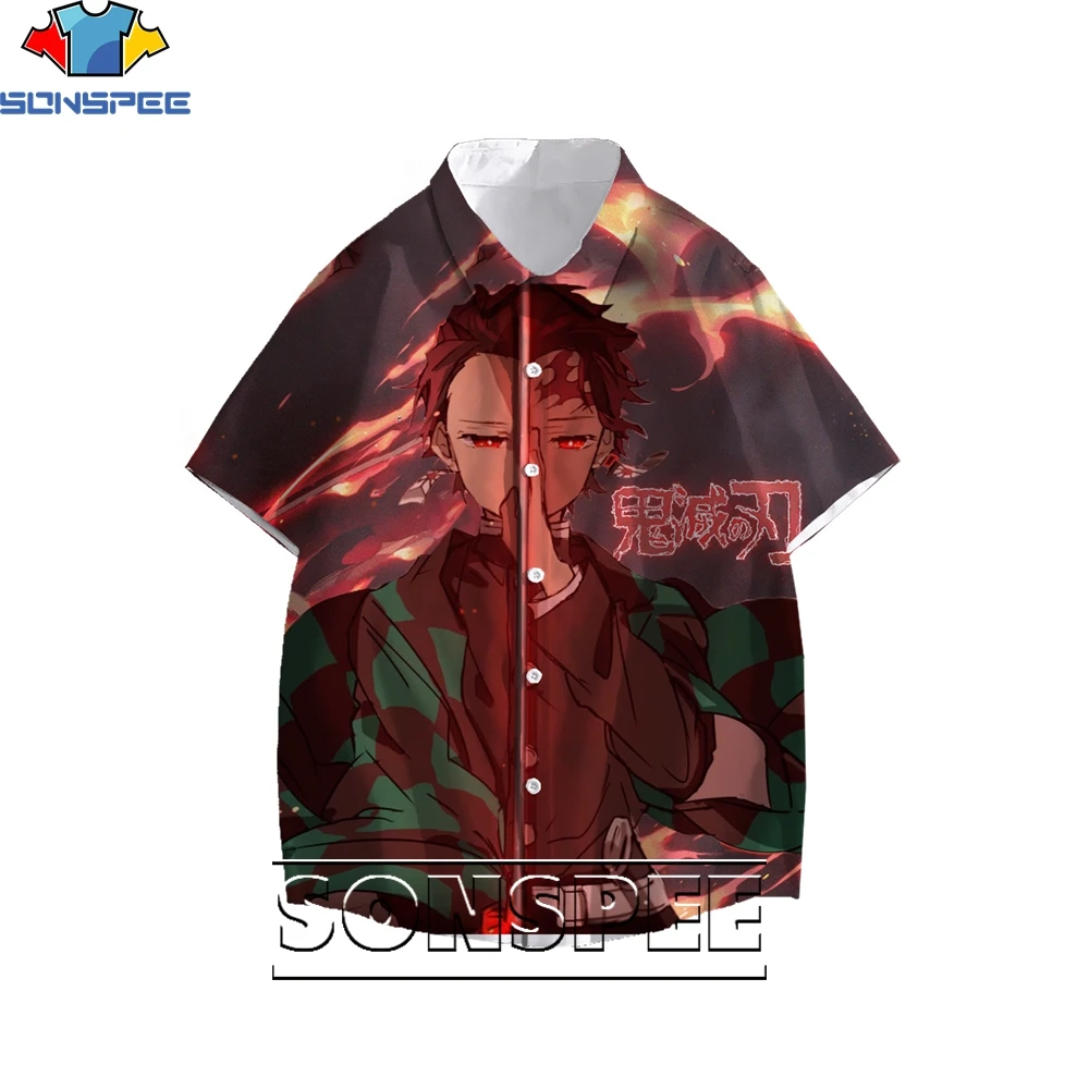 SONSPEE 3D การพิมพ์ Demon Slayer การ์ตูนอะนิเมะชายเสื้อฮาวายสุภาพสตรีสนุกเสื้อลำลองบุคลิกภาพ Harajuku