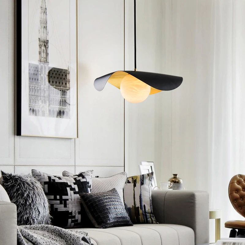 Imagem -05 - Nordic Designer Pendant Lights Folha de Lótus Preta Lâmpada Pendurada Lâmpadas de Bola de Vidro Decoração da Sala de Estar Mobília da Sala de Jantar Hanglamp