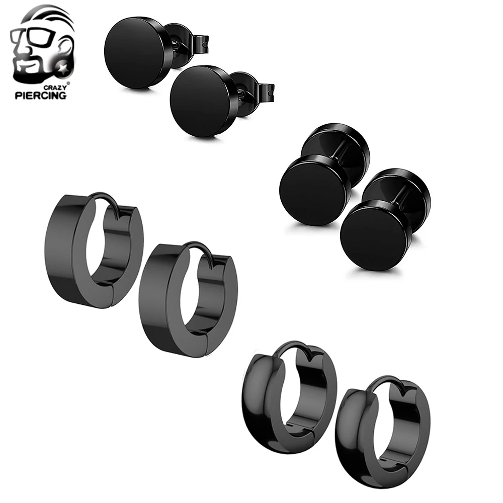 Pendientes de aro redondos para mujer y hombre, 1 Juego de 4 pares, de acero negro, Piercing para el lóbulo de la hélice, joyería Unisex