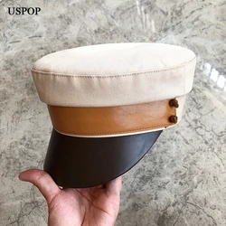 USPOP New Patchwork Newsboy caps Women Flat Visor Cap Color blocking  Militray caps S M L