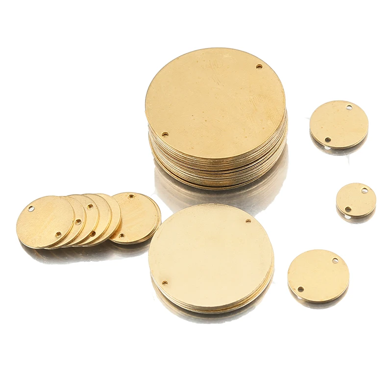 Raw Brass Metal Round Stamping Blank Dog Tag 2 Holes Earring Connectors Disc Charms Jewelry Findings For Pendant Necklace Making