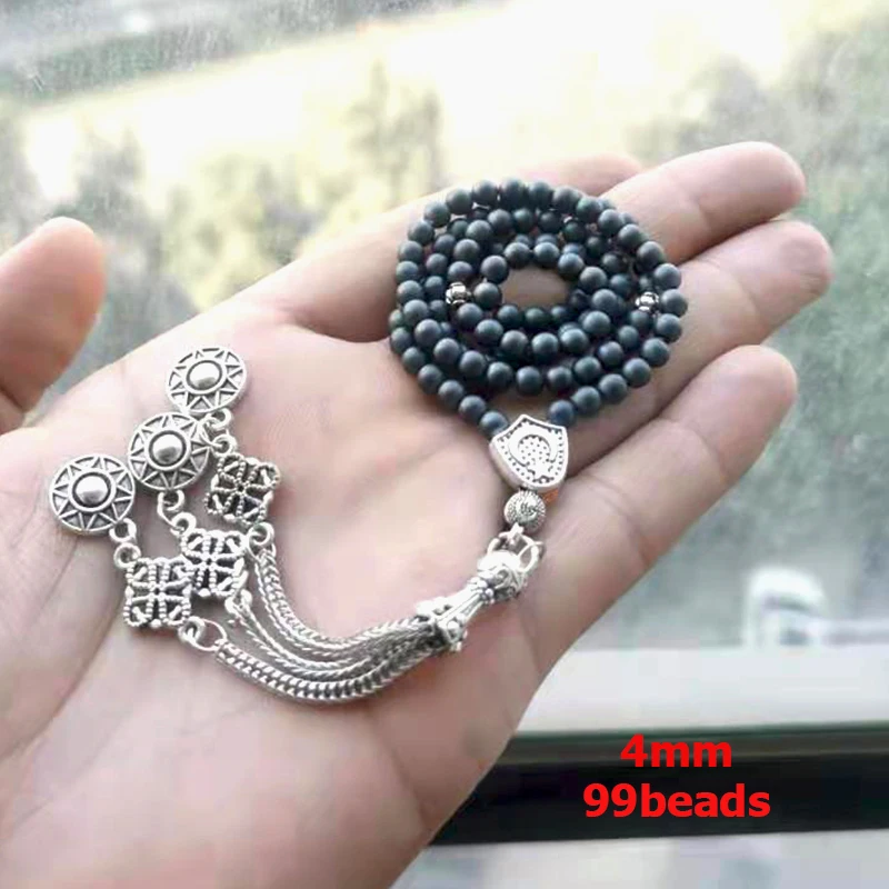 

Tasbih Natural Matte Grey Hematite 4mm 99 beads muslim bracelet islamic accessories on hand Eid Adha gif