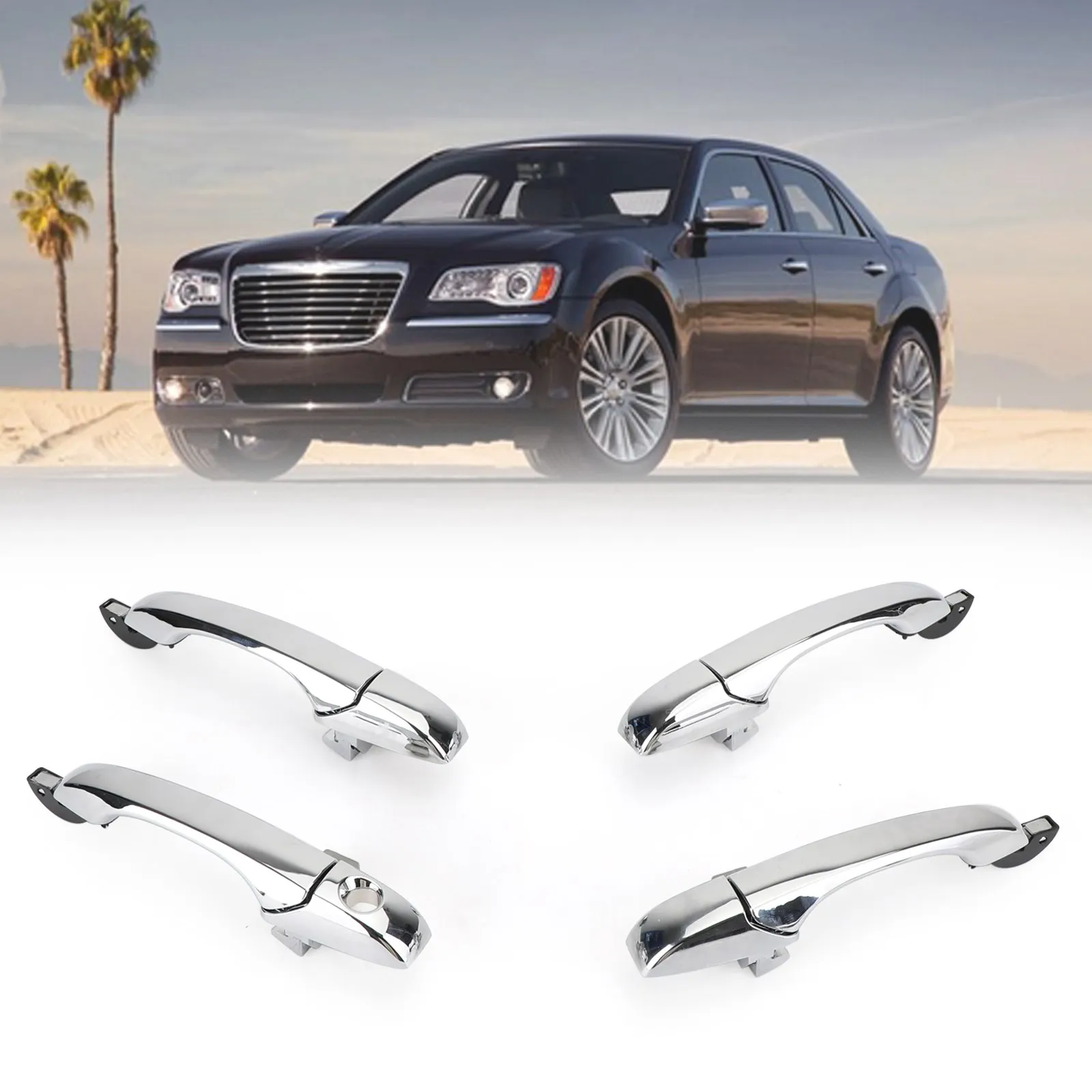 Artudatech 4x Exterior Door Handle 4589009AH Chrome For Chrysler 300 / 300C 2005-2010 Car Auto Parts