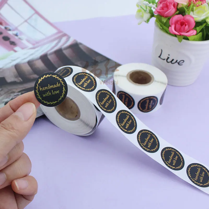 500pcs Handmade with Love Stickers Baking Label Wedding Sticker Party Label Decoration Envelope Seal Stationery Black Sticker
