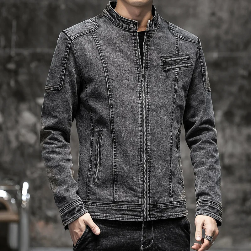 

1825 Autumn Men Denim Jacket Korean Style High Quality Slim Fit Vintage Cotton Streetwear Zipper Decoration Youth Male Coat