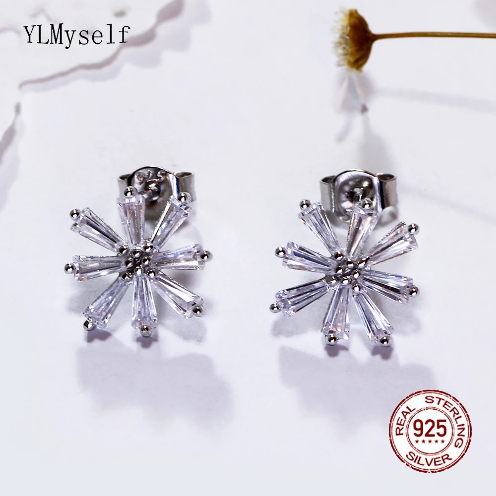 

Girls Pure 925 Silver Stud Earrings with Long Shiny Cubic Zircon Flower Design Elegant Fine Jewelry