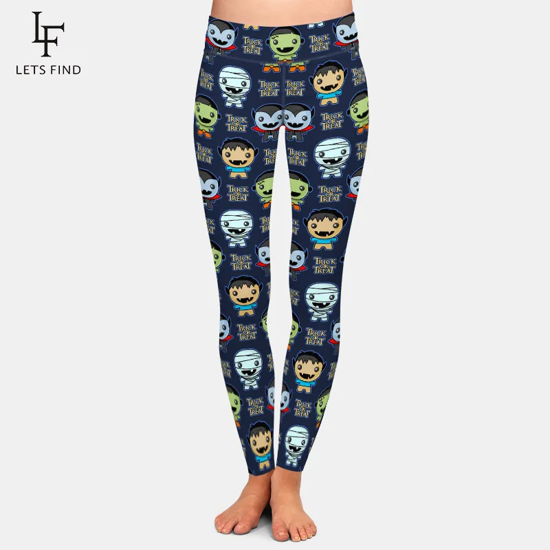 LETSFIND Legging Hangat Wanita Legging Elastis Kebugaran Pinggang Tinggi Cetak Digital Karakter Halloween Lucu 3D