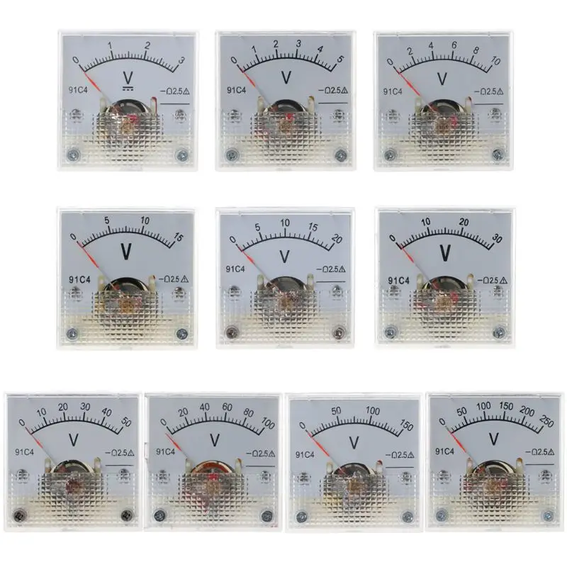 91C4 DC Voltmeter Analog Panel Voltage Meter Mechanical Pointer Type 3/5/10/15/20/30/50/100/150/250V Analog Panel Volt Voltage M