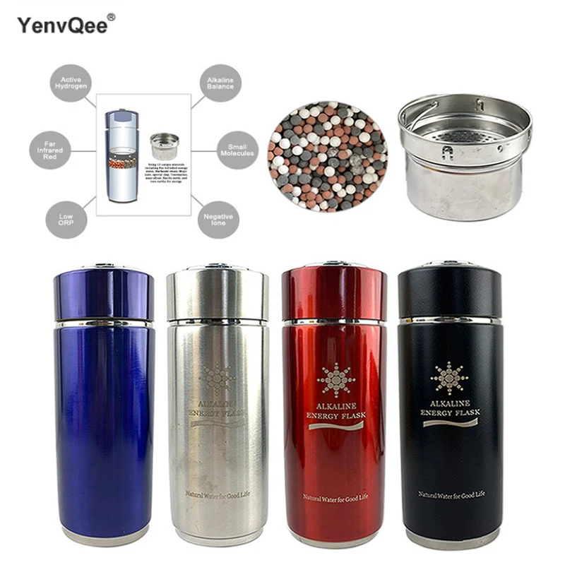 YenvQee 380ML Stainless Steel Protable Quantum Alkaline Water Bottle Flask Bottle Electrolytic Energy Cup