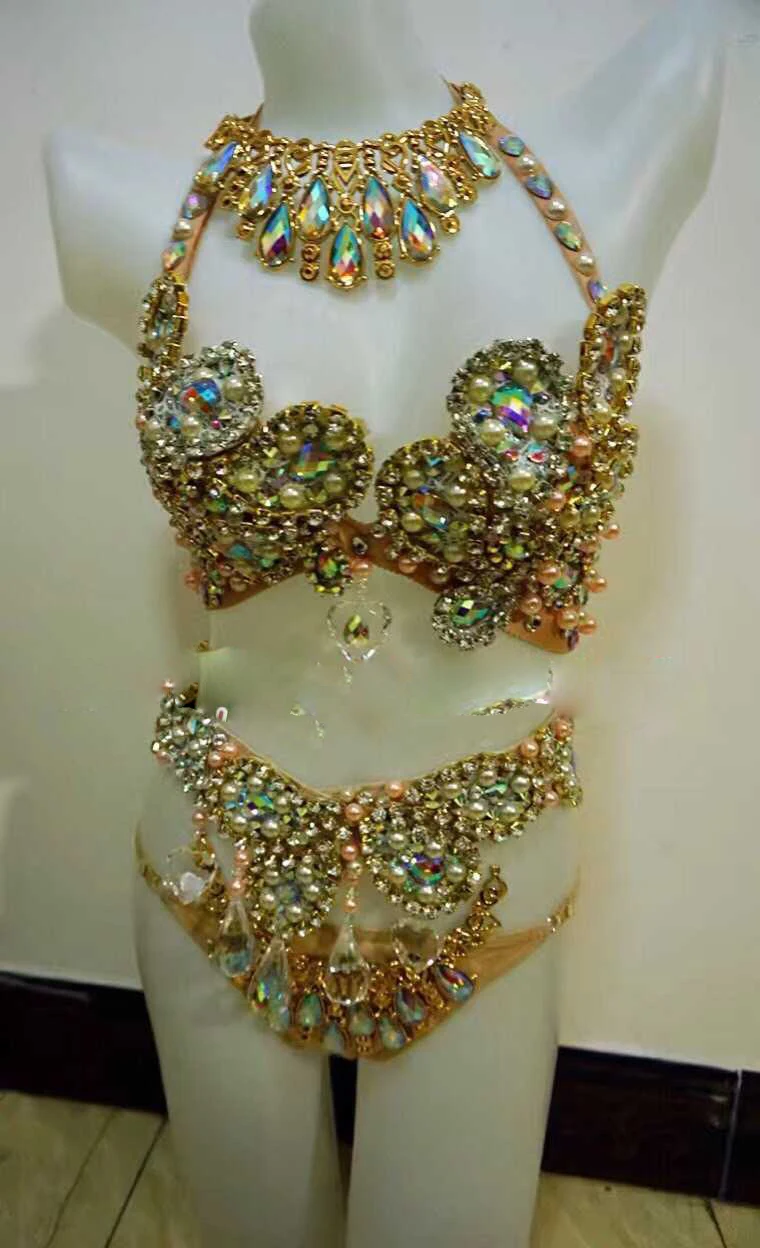 Belly dance Nightclub bar color shiny rhinestone underwear bikini costumes