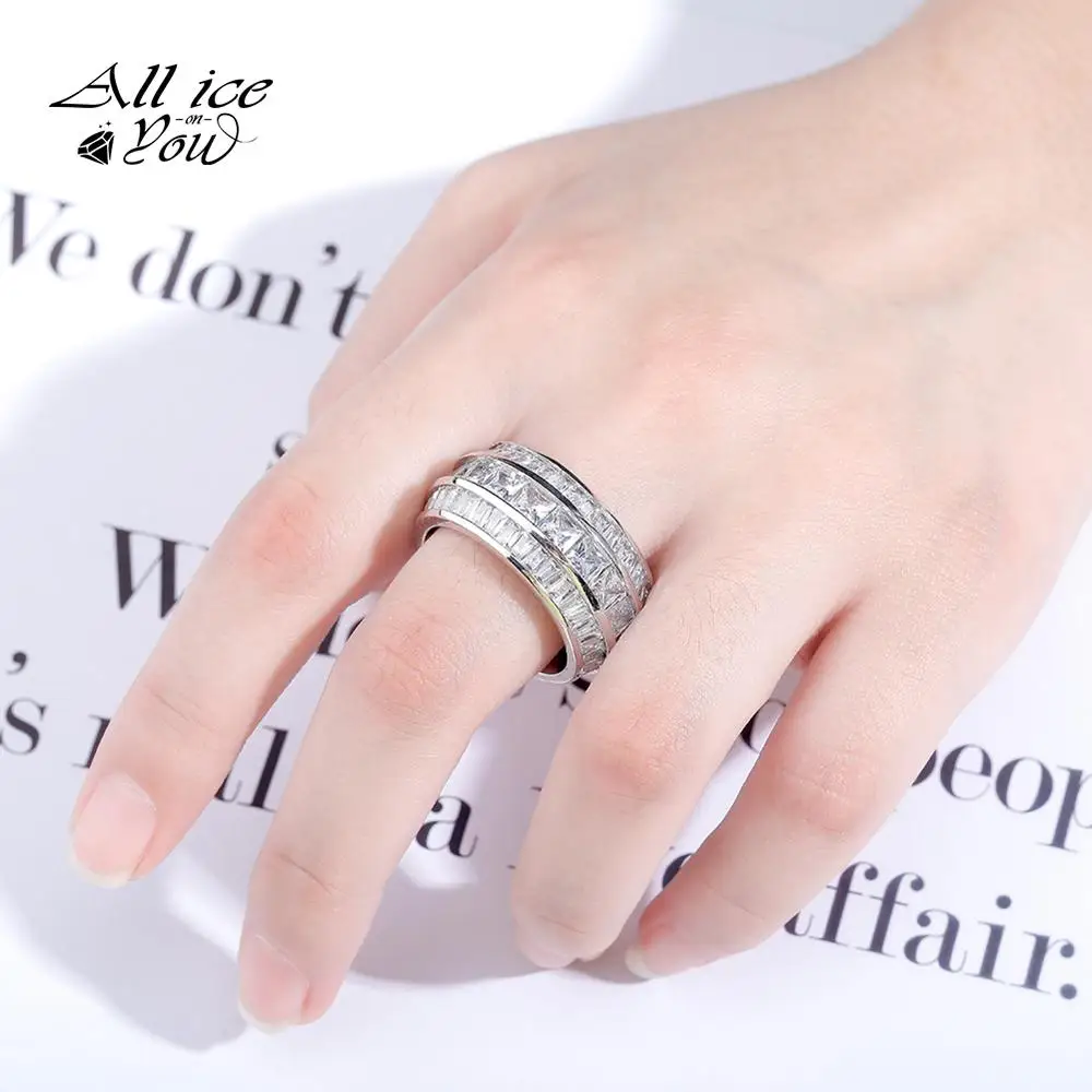 ALLICEONYOU Iced Out Luxury Cubic Zirconia Ring Large Round Hip Hop Fashion Jewelry wedding band eternity Ring For Women Gift