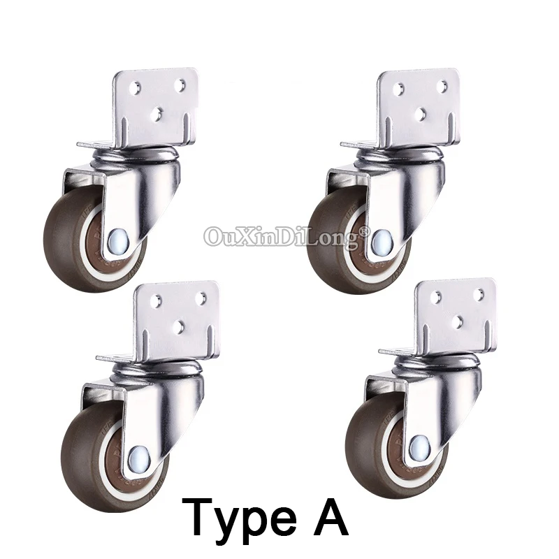 4PCS 1 Inch L Type Furniture Flower Stand Casters Crib Rubber Wheel Swivel Mute Brake Caster Furniture Hardware Fittings