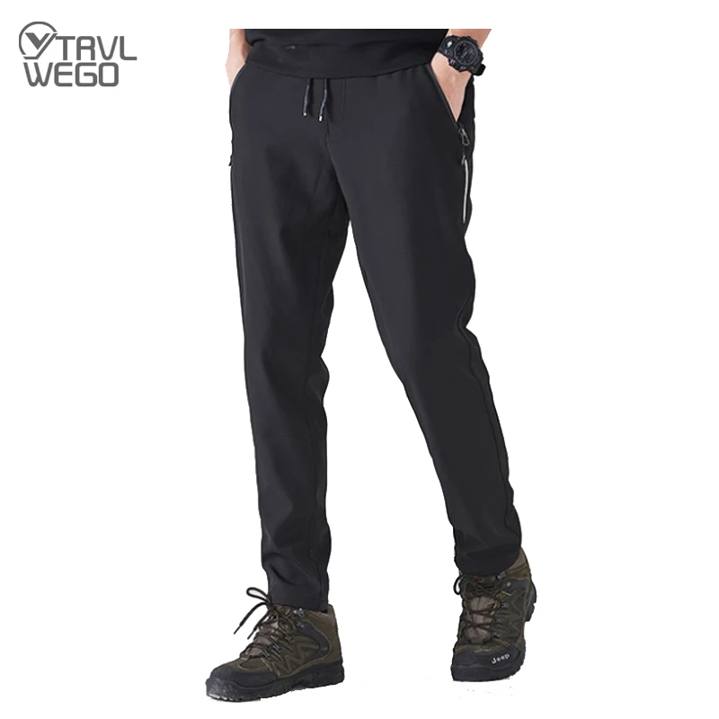 TRVLWEGO Winter Men Trekking Pants Sports Hiking Camping Fleece Water Resistant Cycling Warm Thickening Trousers Drawstring