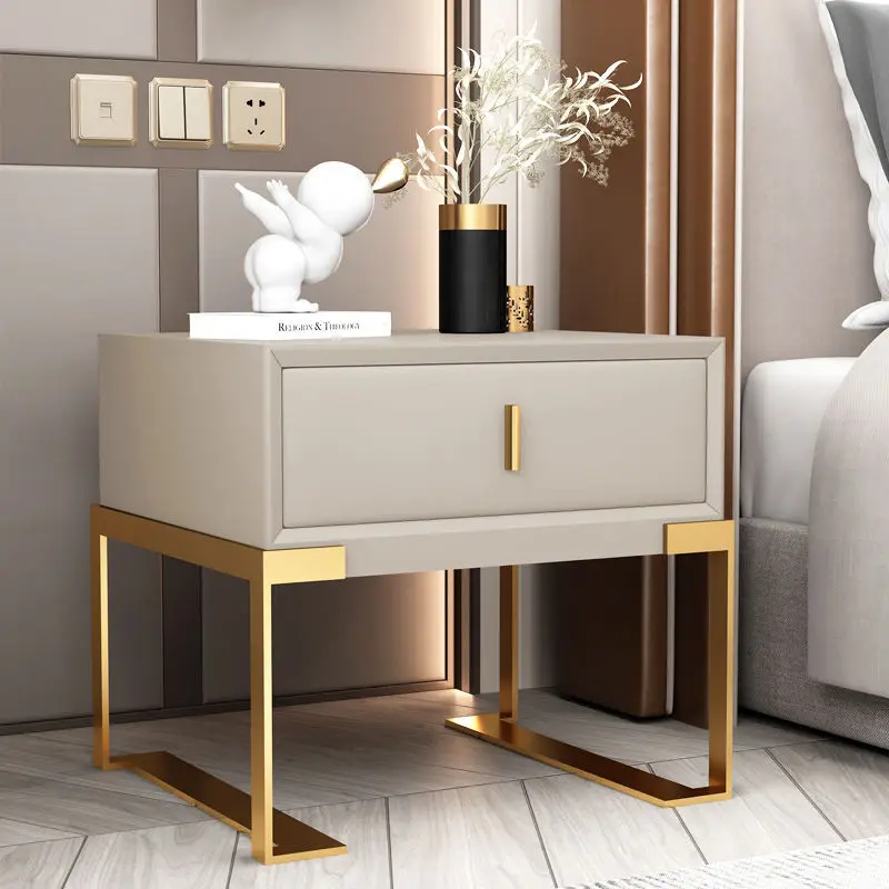 

Nordic Nightstand for Bedroom Home Luxury Solid Wood Bedside Simple Modern Leather Bedside Nightstand Minimalist Storage Cabinet