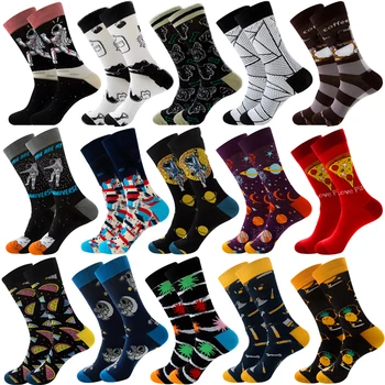 Brand men's socks happy socks space astronaut color combed cotton leisure Harajuku skateboard winter thermal cotton socks
