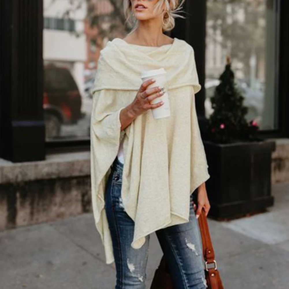 Women Scarf Shawl Poncho Fashionable Women\'s Solid Colour Strapless Pullover With Loose Cape With Irregular Hem Christmas gift