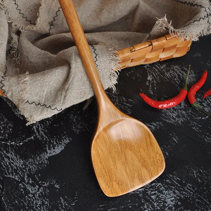 Cozinha grau alimentício de madeira colher truner wok cozinhar utensílio raspador não vara