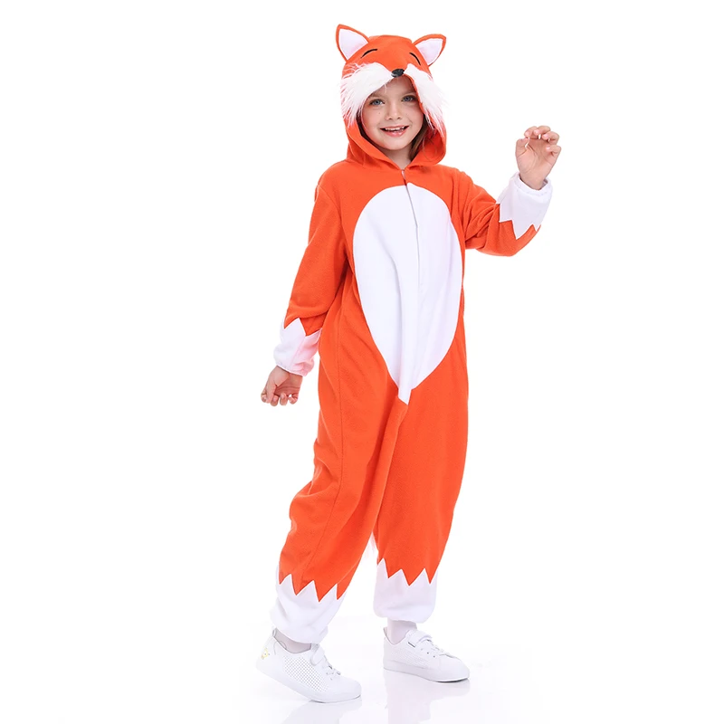 Fox Animal Pajamas Kids Fox Jumpsuit Onesies Halloween Carnival Animal Outfit Fancy Dress Children Baby Cartoon Anime Costume