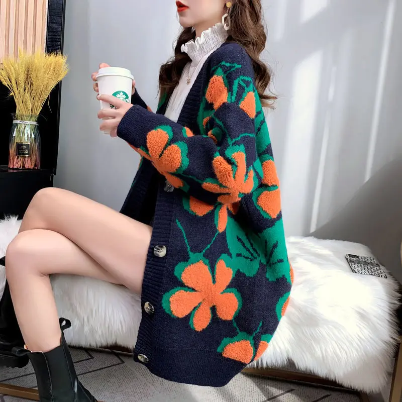 

Retro Flower Sweater Jacket 2023 Spring And Autumn Fashion New Women's Knitted Sweater Casual Top