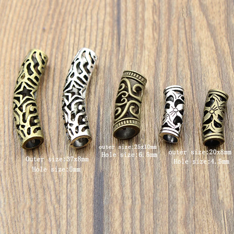 10pcs/lot Big Hole 5mm, Metal Tube Spacer Beads for Jewelry Making fits Charms Bracelet Necklace DIY Handmade Findings