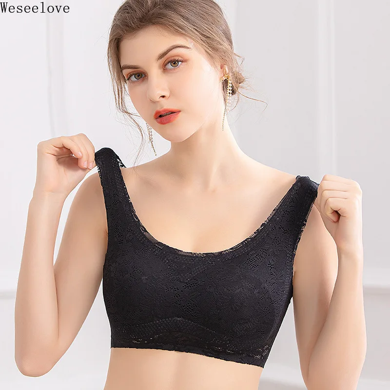 

Weseelove 2021 New Lace Sexy Underwear for Girls Push Up Bra Sports Vest Bra Black Color Plus Size Extra Large Bra Gorge X43-2