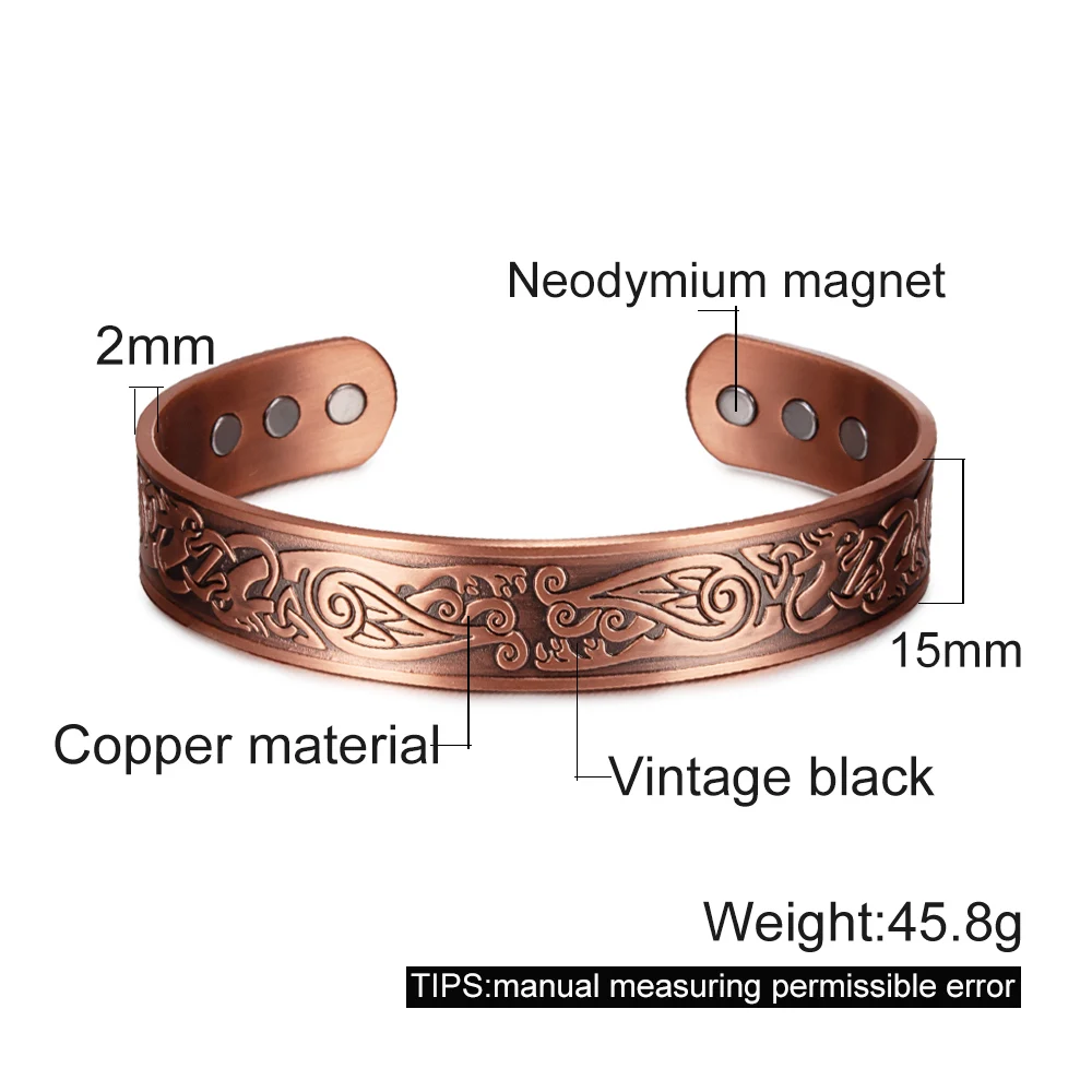 Viking Pure Copper Bracelets Men Adjustable Cuff Energy Magnetic Bangles Benefits Wristband Hard Health Man Jewelry Knot Metal