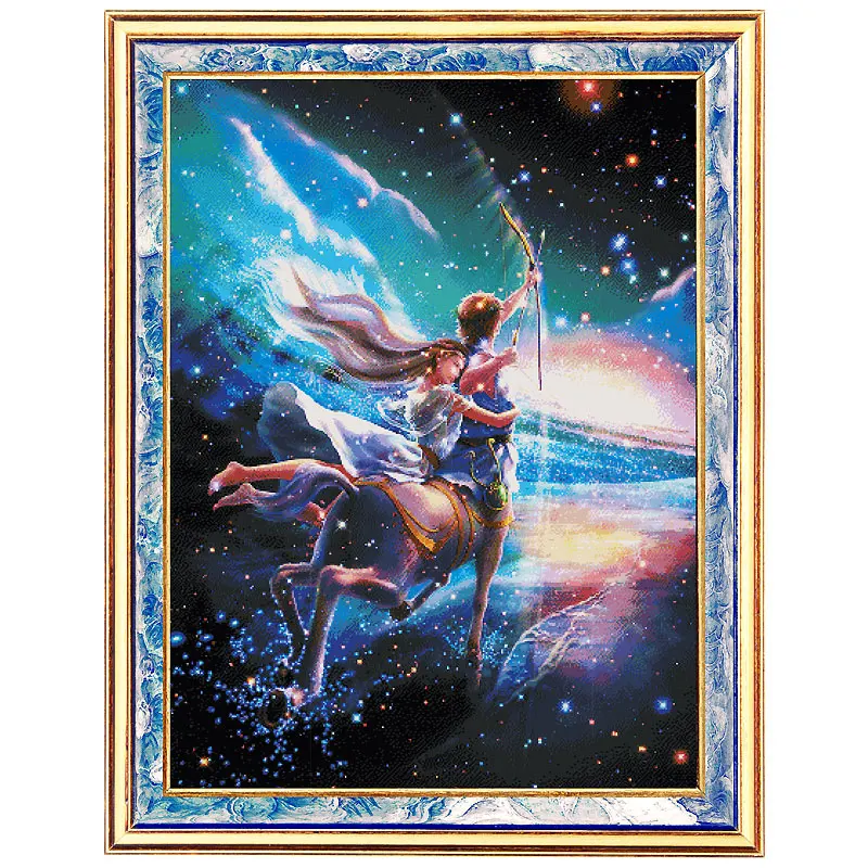 

Printed Cross Stitch Kit Fishxx Dream Starry Sky 12 Constellation Oil Painting Home Living Room Embroidery Sagittarius