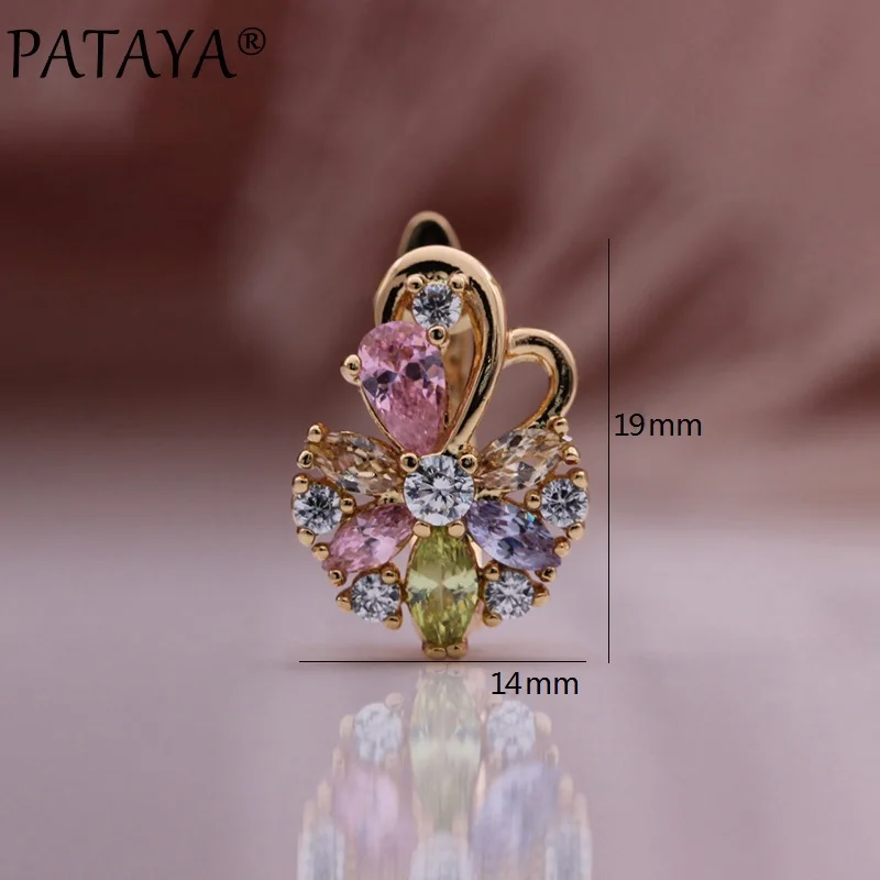 PATAYA New Pink Colorful Water Drop Natural Zircon Dangle Earrings 585 Rose Gold Color Women Fashion Jewelr Cute Metal Earrings