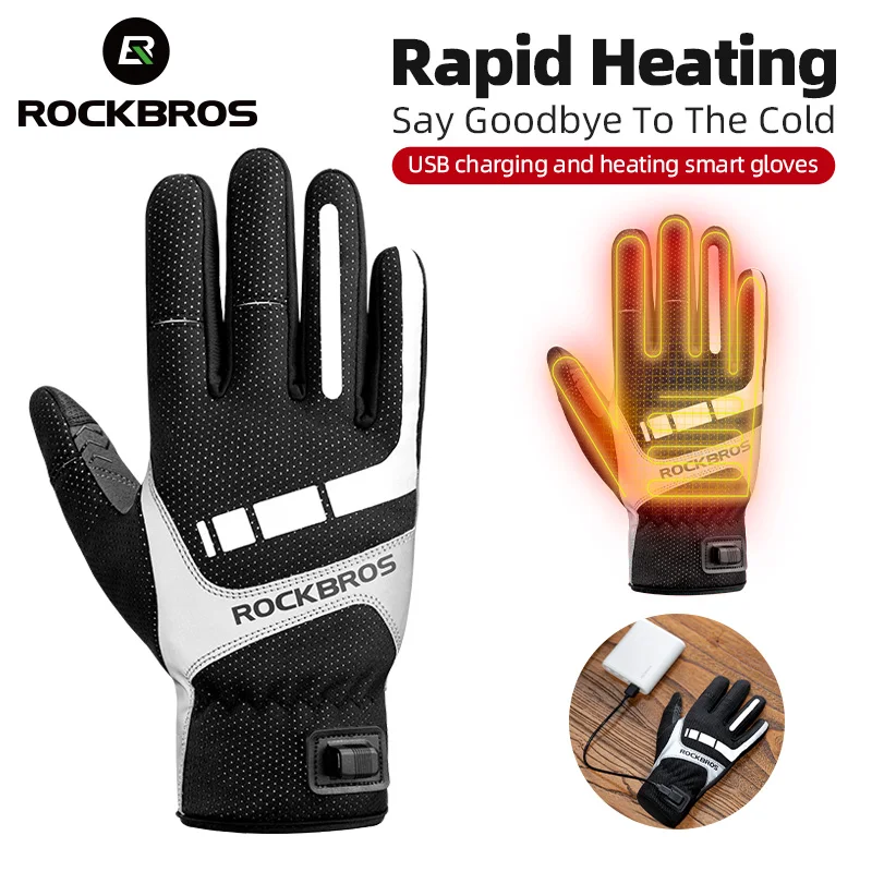 Rockbros aquecido inverno luvas de ciclismo usb elétrico recarregável luvas de esqui touchscreen motocicleta equitação caminhadas neve luva