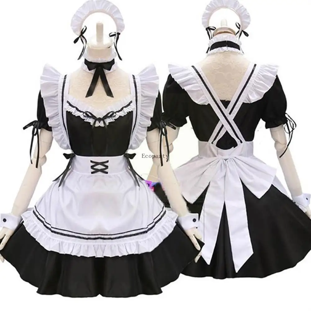 Frauen halloween Maid Outfit Anime Lange Kleid Schwarz und Weiß Kleider Männer Lolita Kleid Kostüm Cosplay Cafe Schürze Kostüm