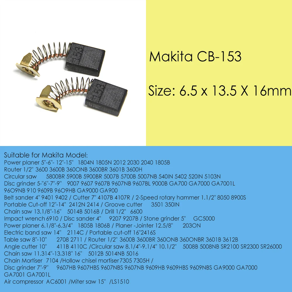 Original Makita CB153 Carbon Brushes 6.5x13.5x16mm Power Tool Motor Parts CB154 for Planer 2012 Sander 9401 Grinder 9607