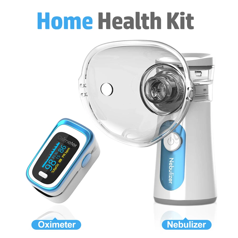 KIUZOU Fingertip Pulse Oximeter OLED Oximetro & Handheld Asthma Inhaler Mesh Nebulizer 2in1 Family Health Packages