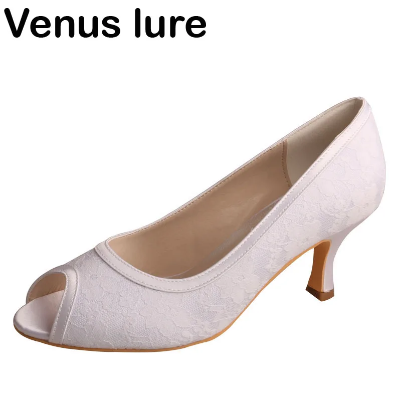 

Size 6 White Lace Wedding Heel Peep Toe Ladies Pumps Venus lure