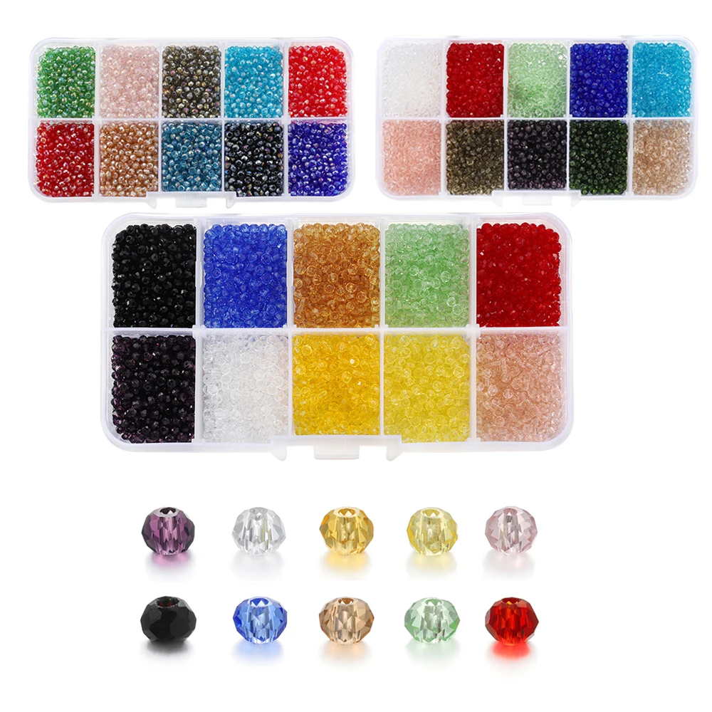 Box Set Faceted Glass Bicone Beads Set Czech Crystal Austria Seed Charm Glass Bead Loose Spacer Beads for Jewelry making DIY