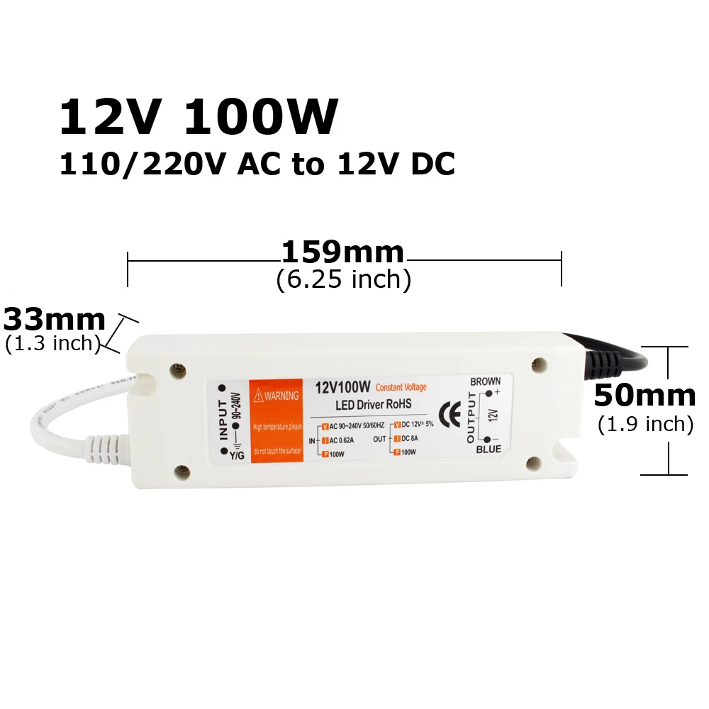 Alimentation 5 V, Pilote LED, Adaptateur secteur 12 V, 60W, 72W, 100W, AC 110V, 220V à DC 5 V, 12 V, 8A, 20A