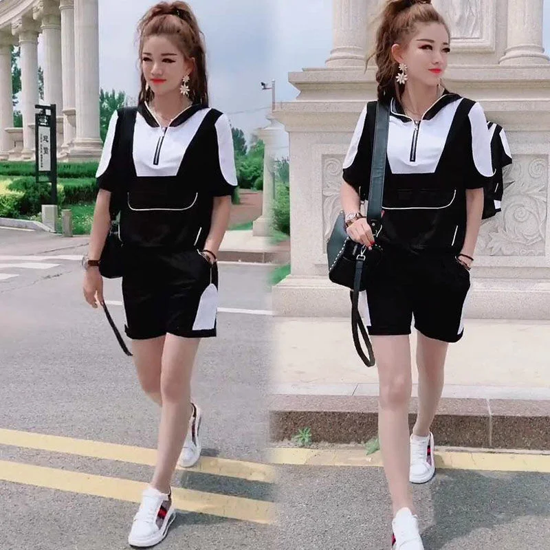 Sweat Suits Women 2024 Summer New Korean Loose Casual Fashion Hooded T-shirt ShortsStudent Running Sports 2 Two Piece Set Female