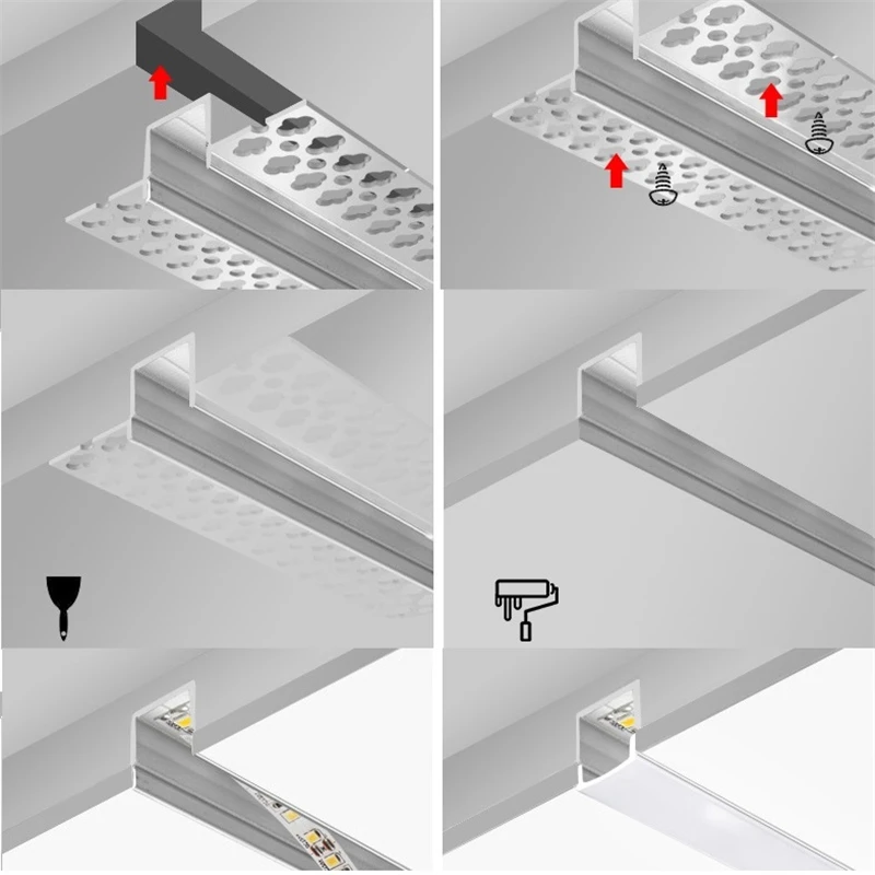 Imagem -05 - Fita de Led Perfil de Alumínio 530 Peças de Perfil de Alumínio Tira 5v 12v 24v para Drywall Canal Embutido para Teto