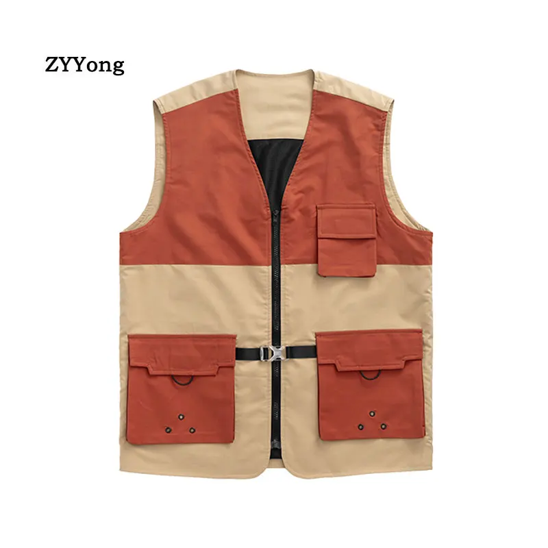 Summer Men Vest Jackets Multi-Pocket Fashion Lovers Leisure Streetwear Hip Hop Sleeveless Loose Cool Clothing Outdoor Coat Set