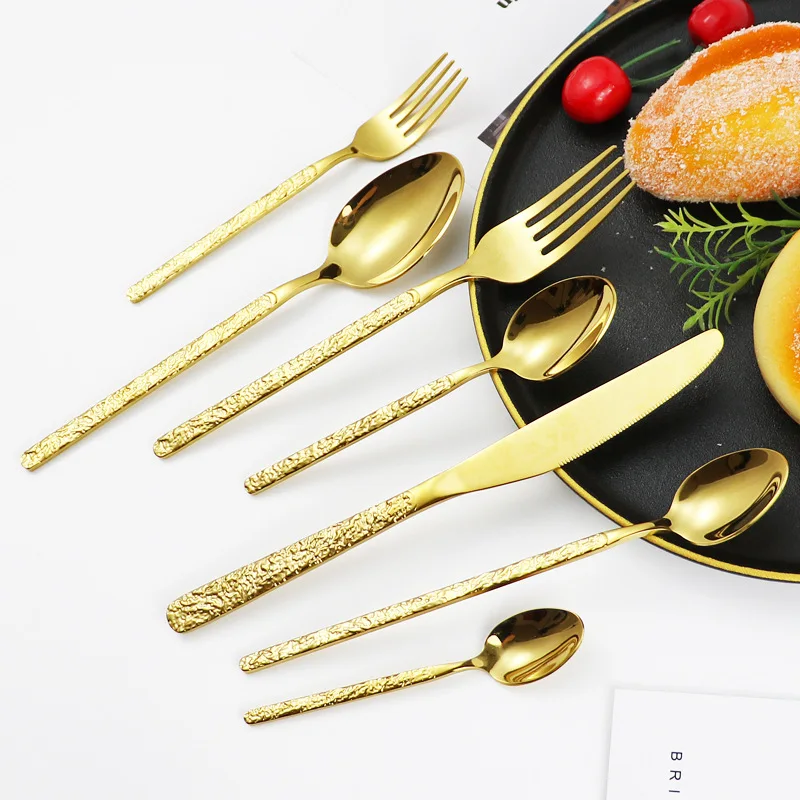 Creative Stainless Steel Tableware Set Palace Relief Retro Western Cutlery Steak Knife Fork Dessert Ice Spoon Kitchen Utensils