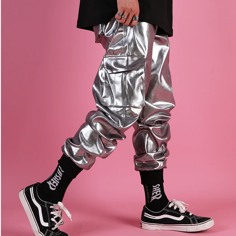 Nightclub Men Dance Costume DJ DS GoGo Silver Pants Hip Hop Outfit Rave Punk Trouser Bar Male Singers Stage Performing Clothes