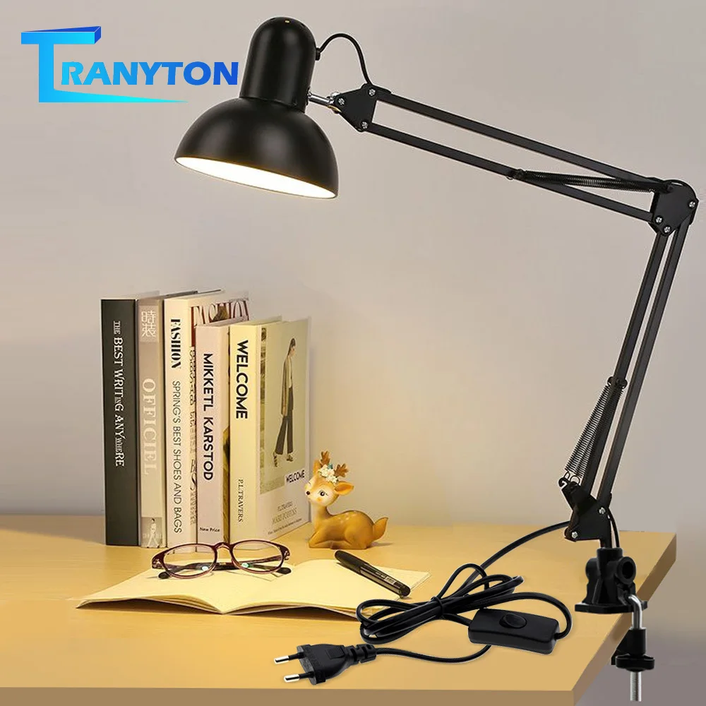 Adjustable Desk Lamp E27 Bulb EU Plug LED Table Lamp for Office Decoration Lights Reading Study Besides Bedroom Living Room