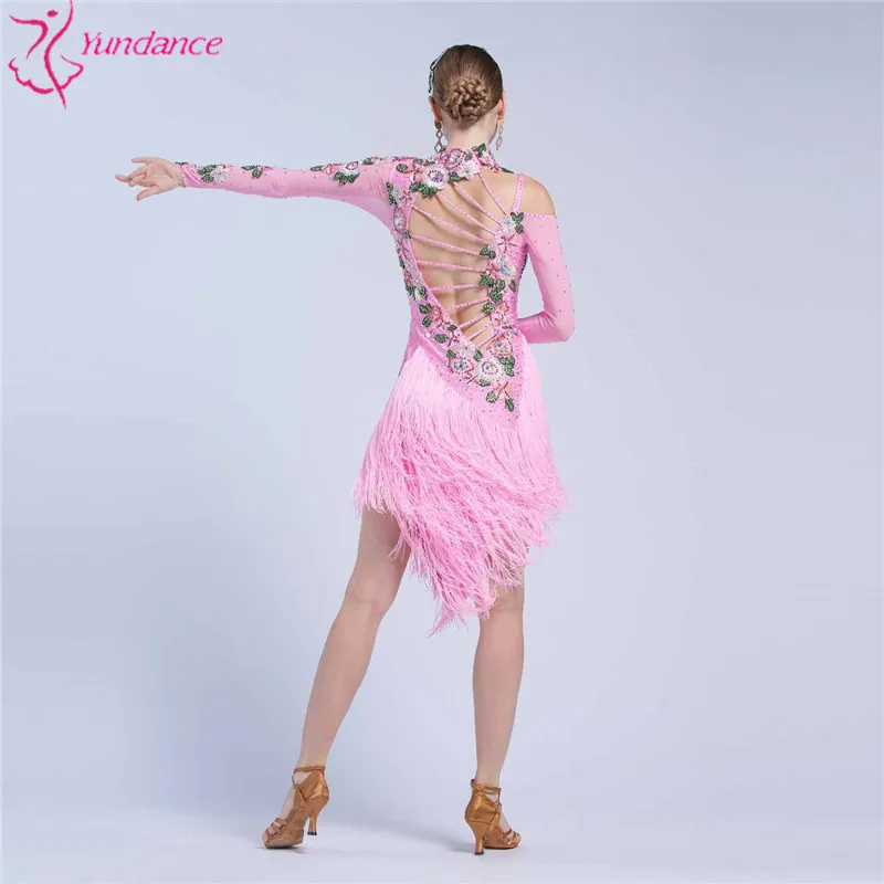 L-1759 Sexy Backless Latin Tassel Dance Rhinestone Dress, High Quality Fringes Latin Dance Dress Women