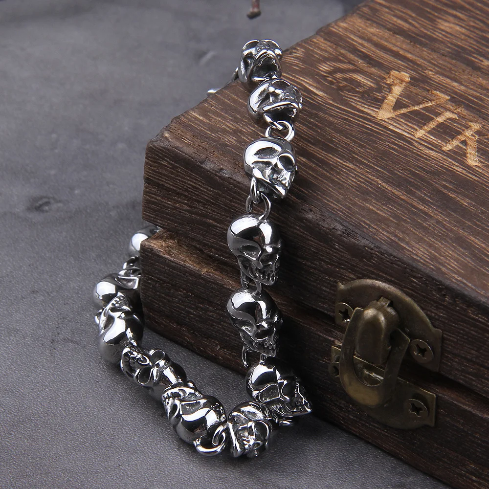Stainless steel new design men punk skull chain bracelet men fashion stainless steel charm bracelet jewelry with box - view 2