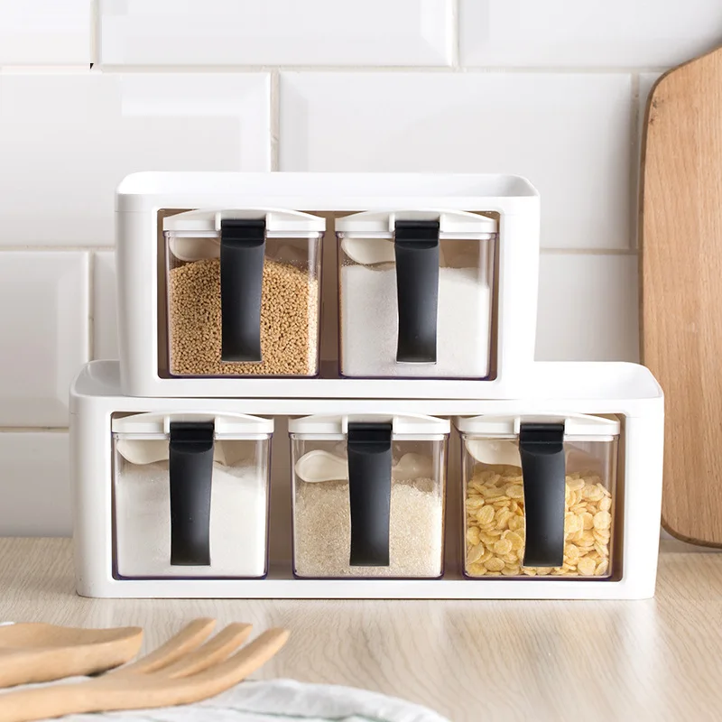 

Plastic Spice Rack for Herb Condiment, Stacked Storage, Seasoning Boxes, Spice Jars with Handle Spoon Kitchen Storage Container