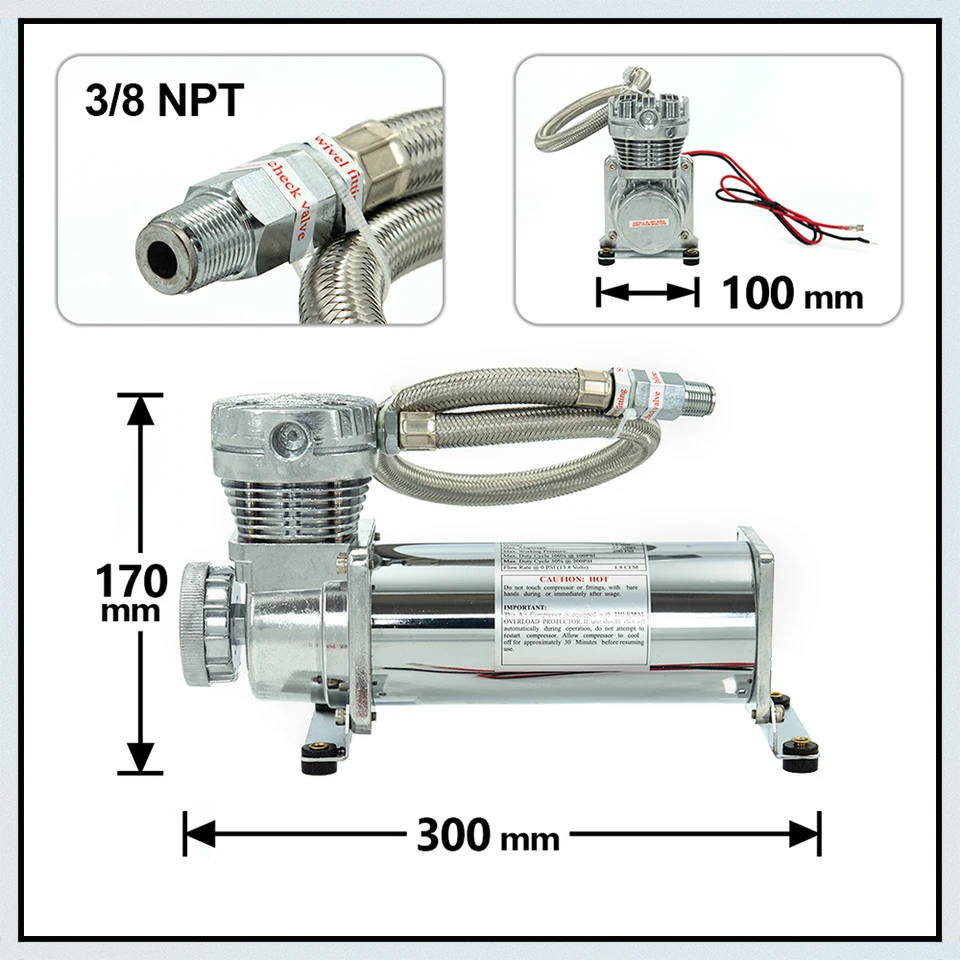 ユニバーサル 12V エアサスコンプレッサー 3/8・1/4インチ