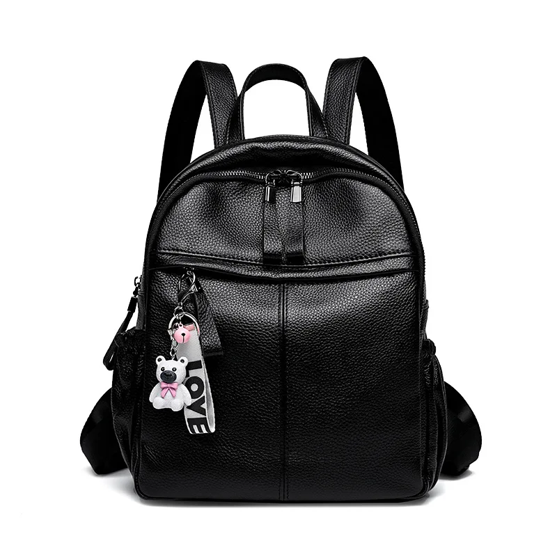 Zaino da donna Lady semplice ed elegante zaino in vera pelle nera collega Student Girls Schoolbag zaino da viaggio