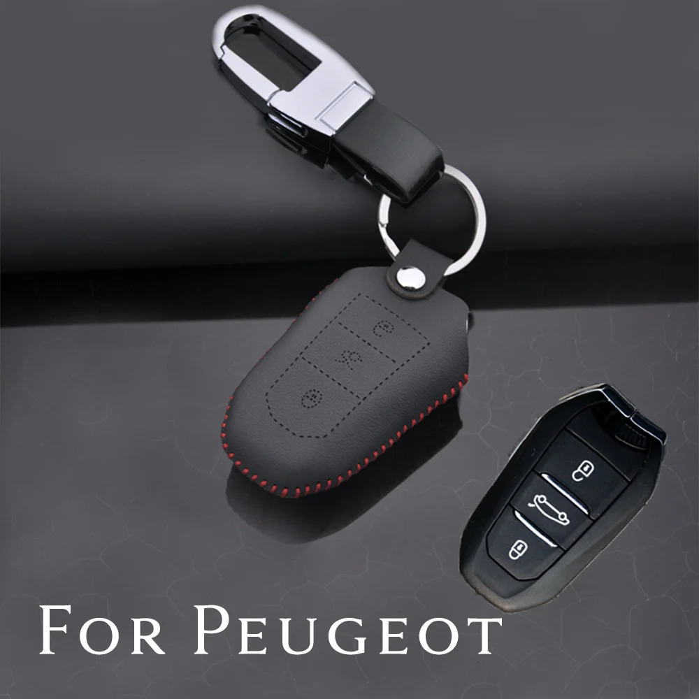 

For Citroen C4 For Peugeot 208 508 3008 Leather Smart Remote Car Key Case Cover Bag Protector Accessories Keychain Shell