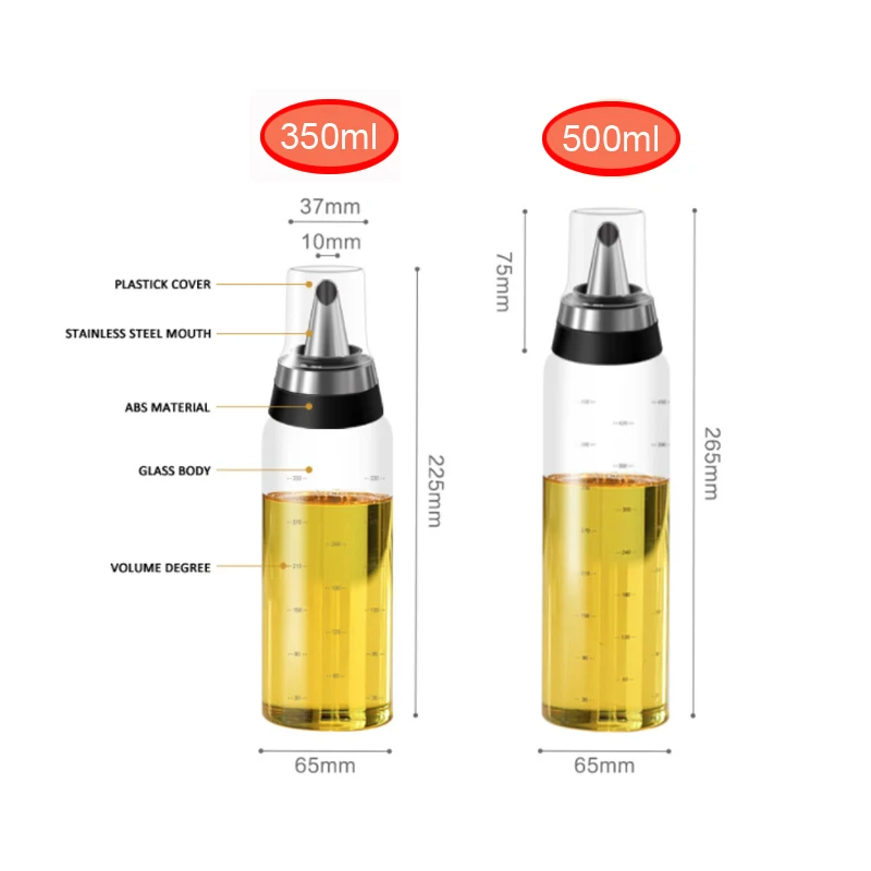 350-500ML Oil Bottle No Drip Glass Oil Pourer Kitchen Vinegar and Sauce Container Measuring Spout Bottle Oil Containeroil Bottle